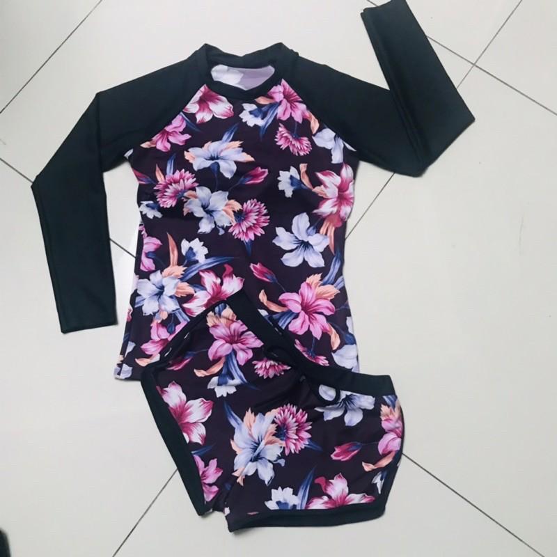 4 Mẫu Bộ Bơi Nữ Tay Dài Quần Sọc free size 40-55 ký - 5