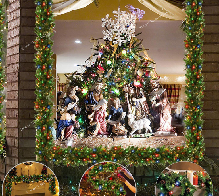 Dây Lá Thông Gắn Đèn B15 Trang Trí Giáng Sinh Noel