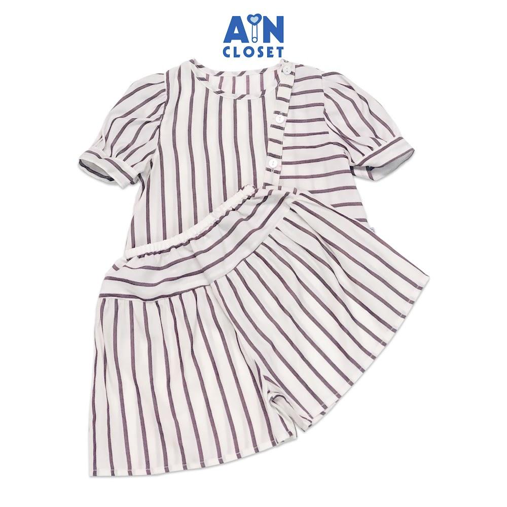 Bộ quần áo ngắn bé gái họa tiết Kẻ Nâu quần váy cotton boi lụa - AICDBGGGYZFN - AIN Closet