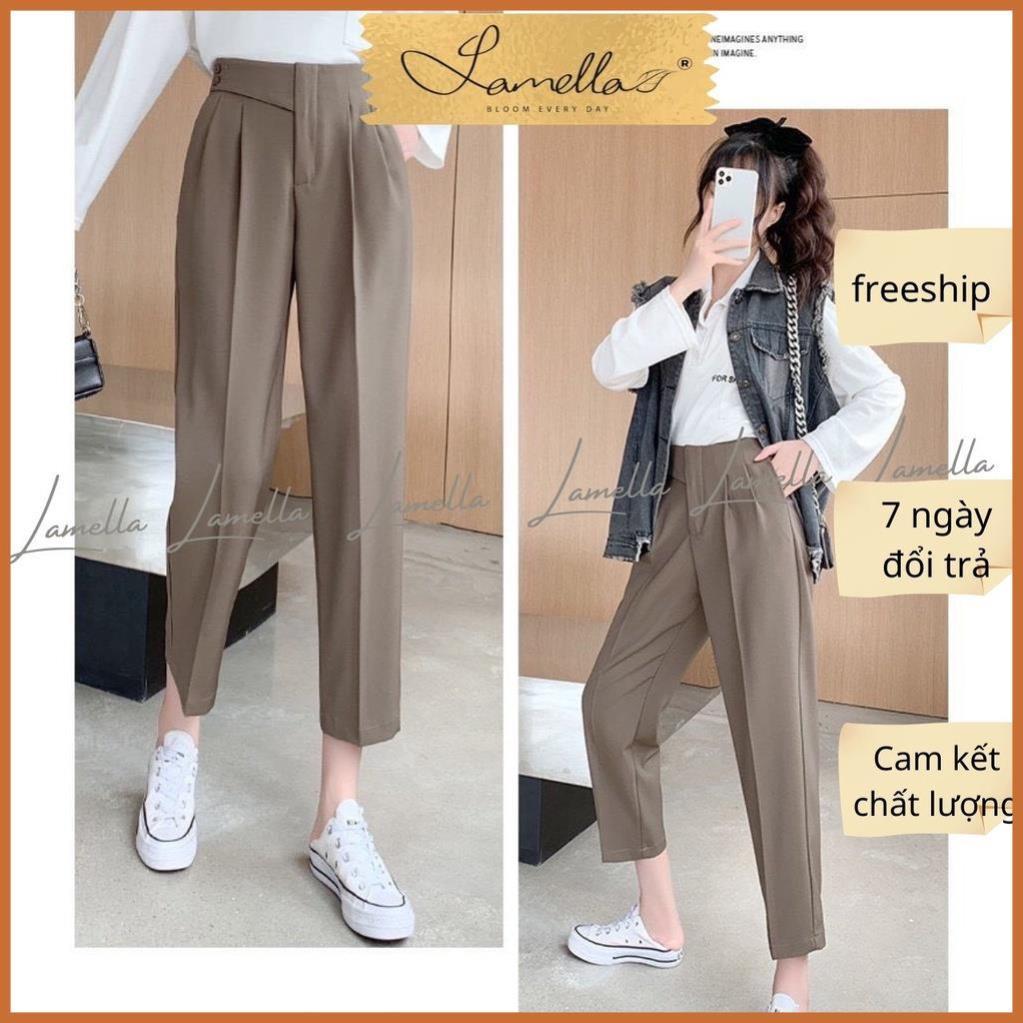 Quần baggy nữ lưng chun 2 khuy, quần tây nữ công sở lưng cao ống rộng đi học bigsize LAMELLA BG02