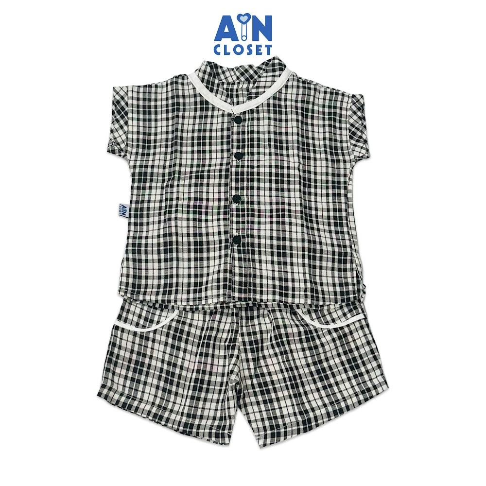 Bộ quần áo ngắn bé trai họa tiết Caro Đen Viền Trắng cotton - AICDBGMB0T74 - AIN Closet