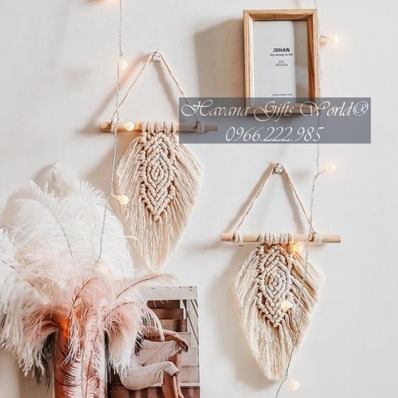 Lá Macrame Trang Trí Treo Tường Macrame Tết Lá 2 Màu Trắng Cam Đất Nổi Bật