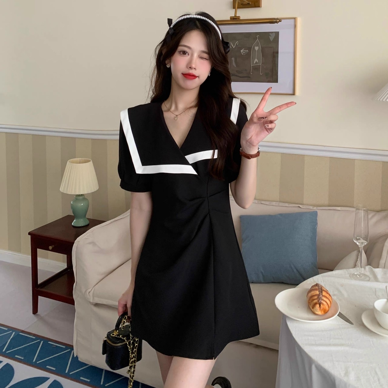 Đầm phối viền trắng form A Bigsize 60-90 ký, thời trang nữ dành cho khách ngoại cỡ
