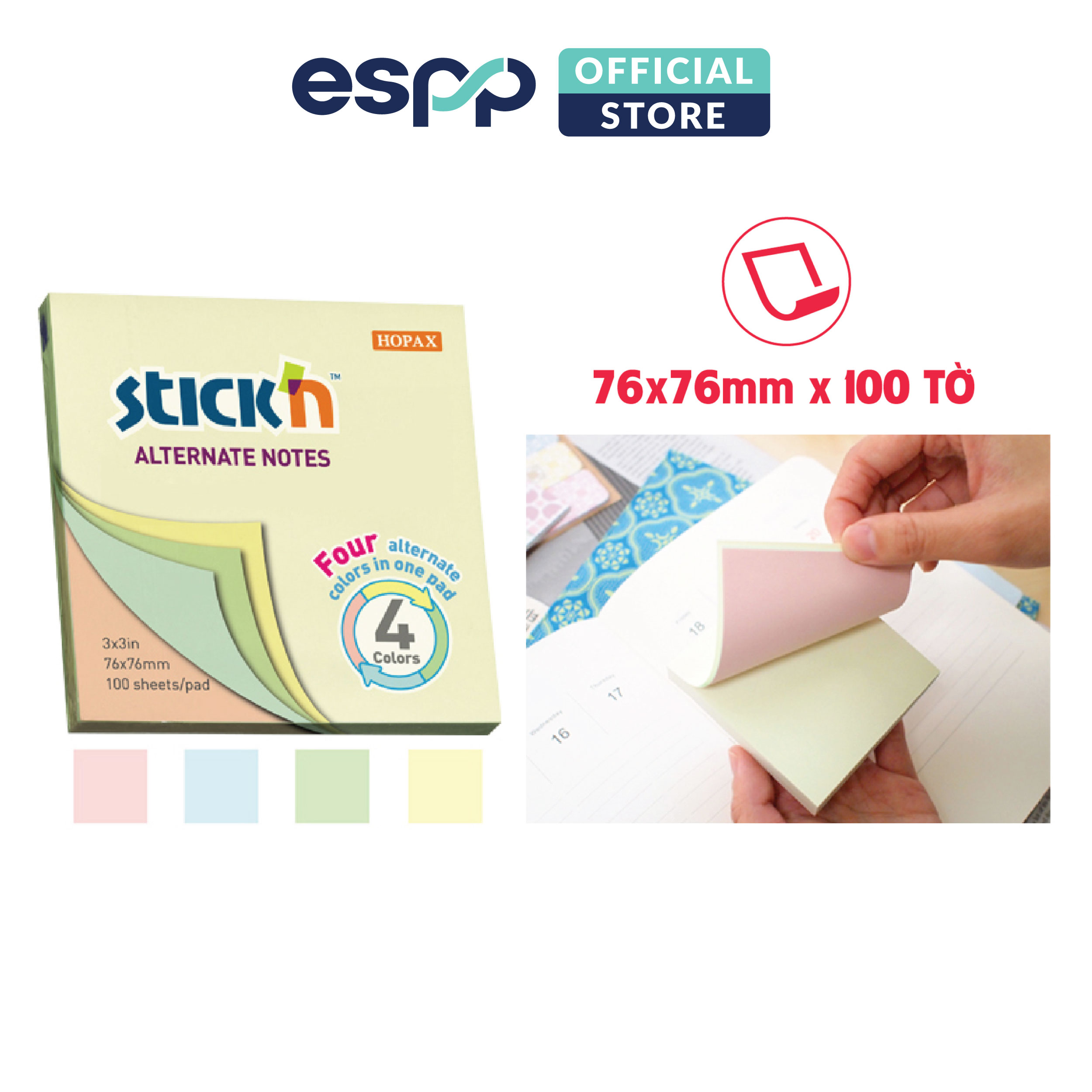 Giấy note Màu Pastel 100 tờ - 76x76mm - Stick'n
