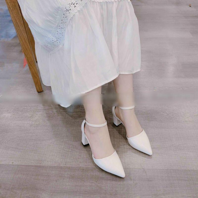 Giầy cao gót 7 phân, bọc gót kín mũi, dây gài, chất đẹp