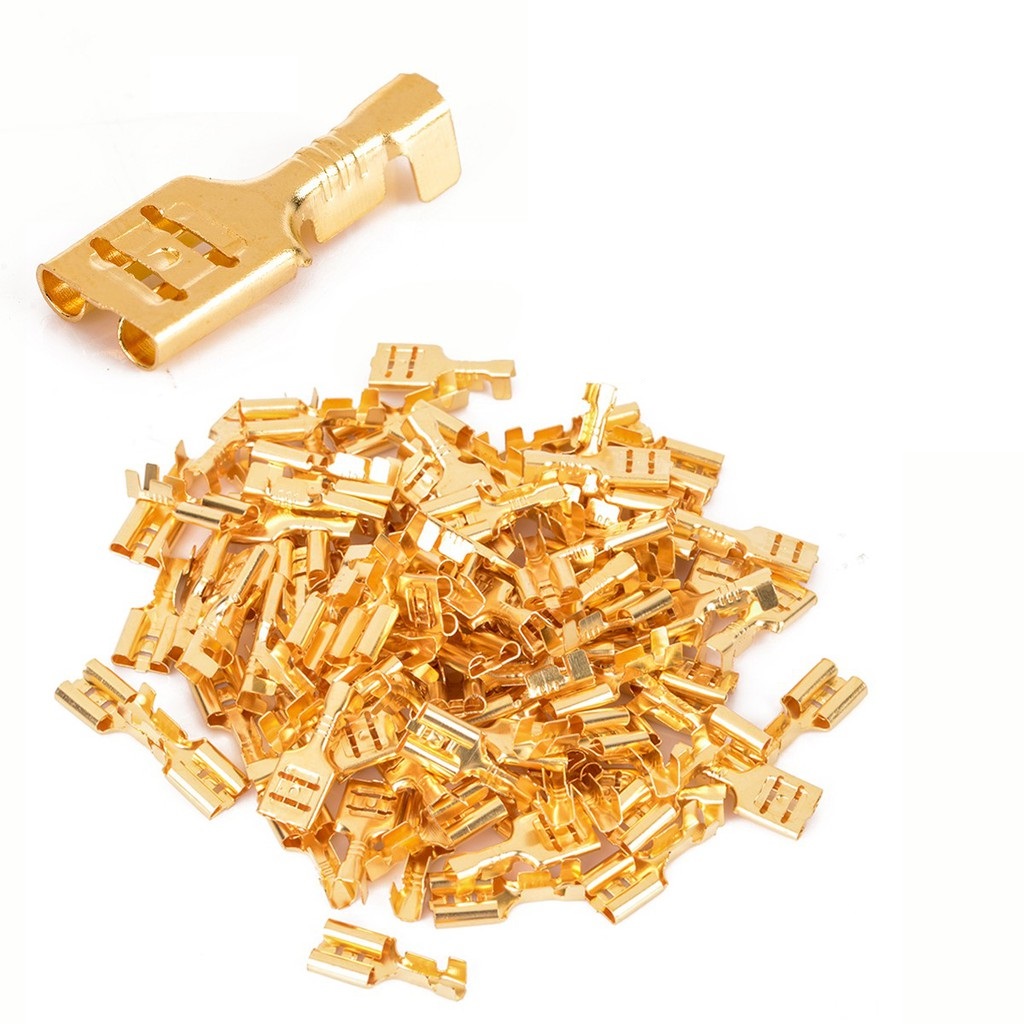 Set 100 đầu nối dây điện 4.8mm bằng đồng cho dây loa Xe Hơi , Ô tô