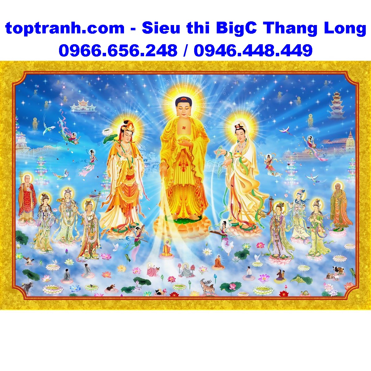 Tranh thêu chữ thập thế giới Tây Phương Tam Phật A1192 chưa thêu