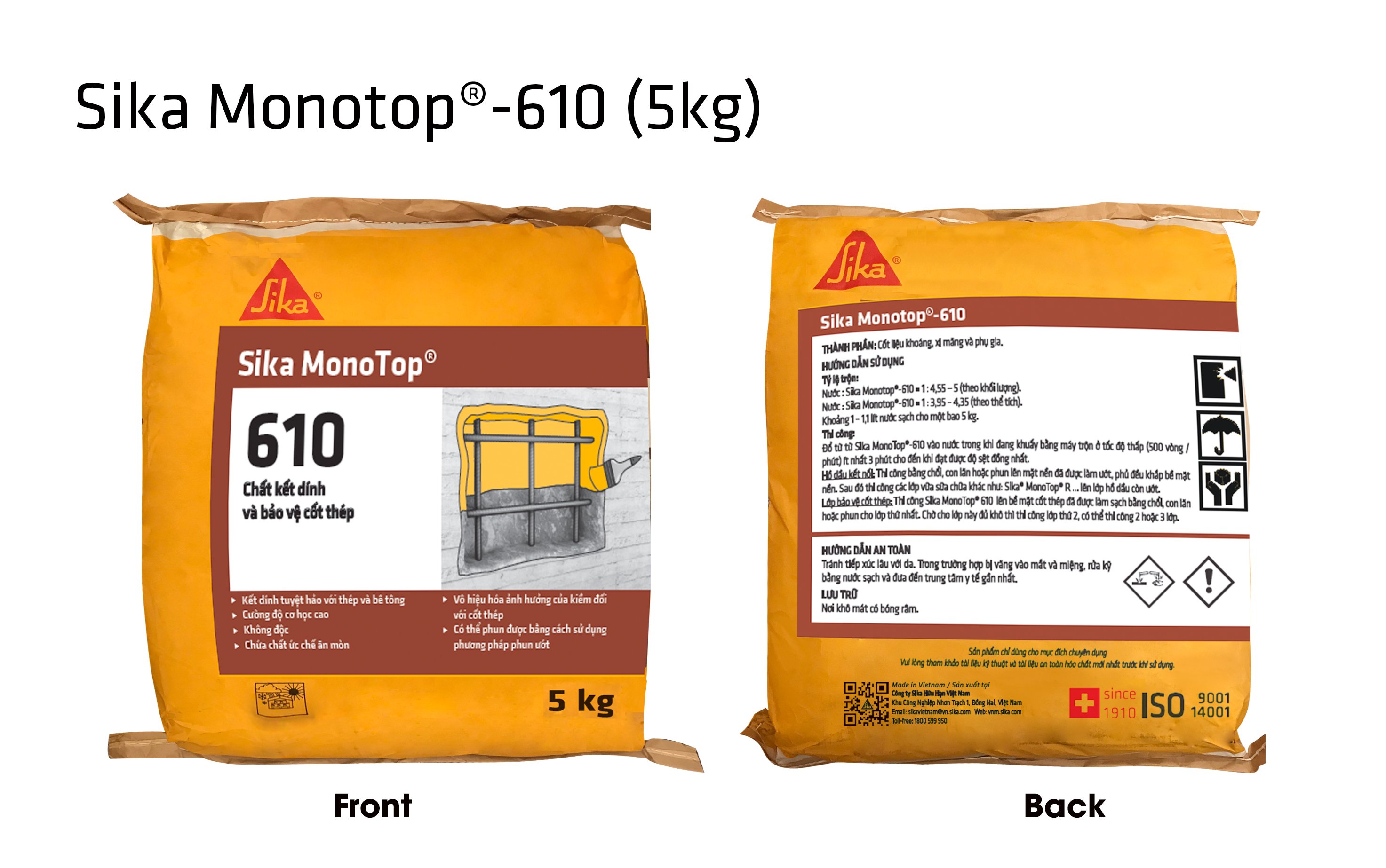 Vữa kết nối xử lý bảo vệ bê tông bị rỗ tổ ông-Sika Monotop 610 (bao 5kg).