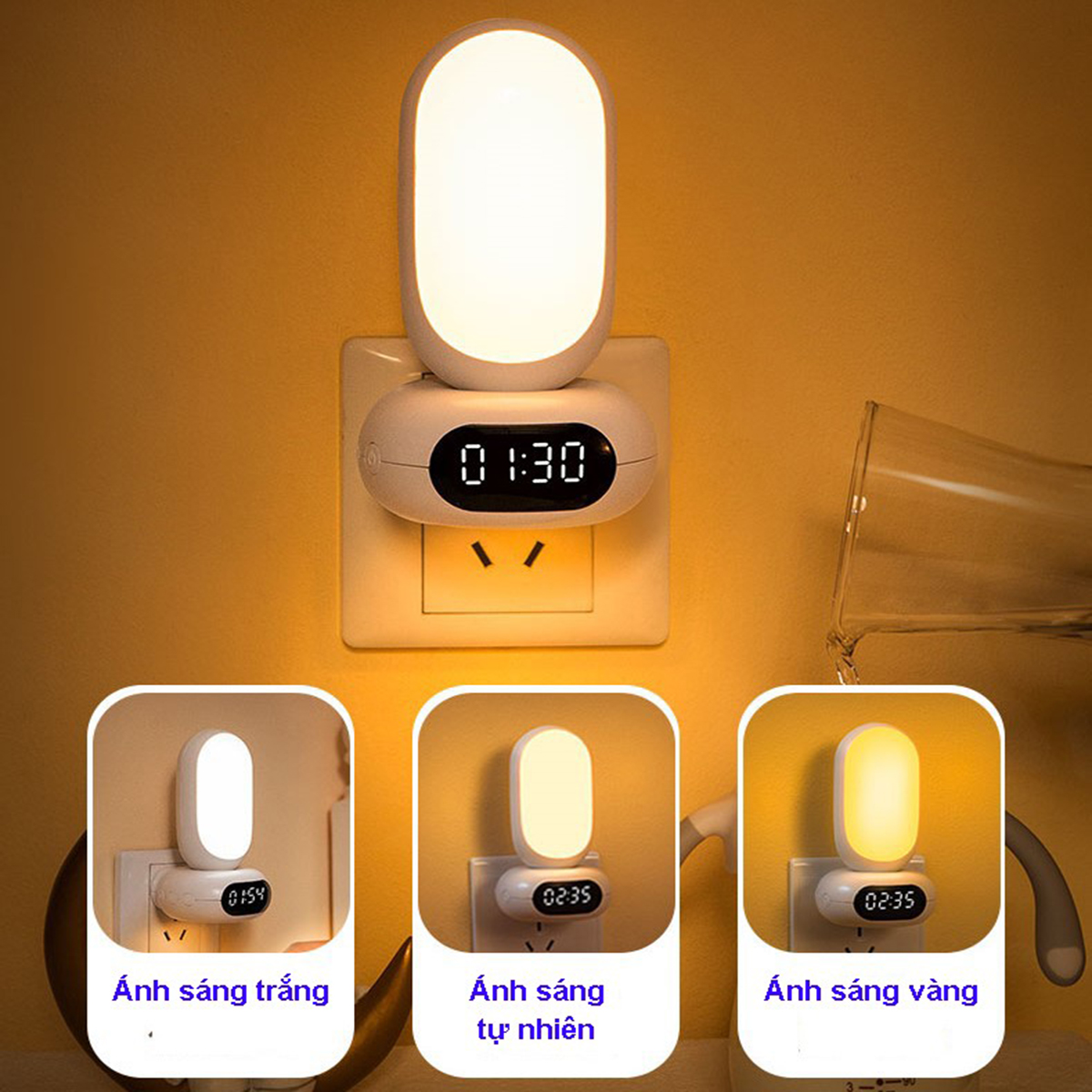 Đèn ngủ điều khiển từ xa bảo vệ mắt với 3 chế độ sáng, điều chỉnh độ sáng 10 cấp độ, tích hợp đồng hồ xem giờ