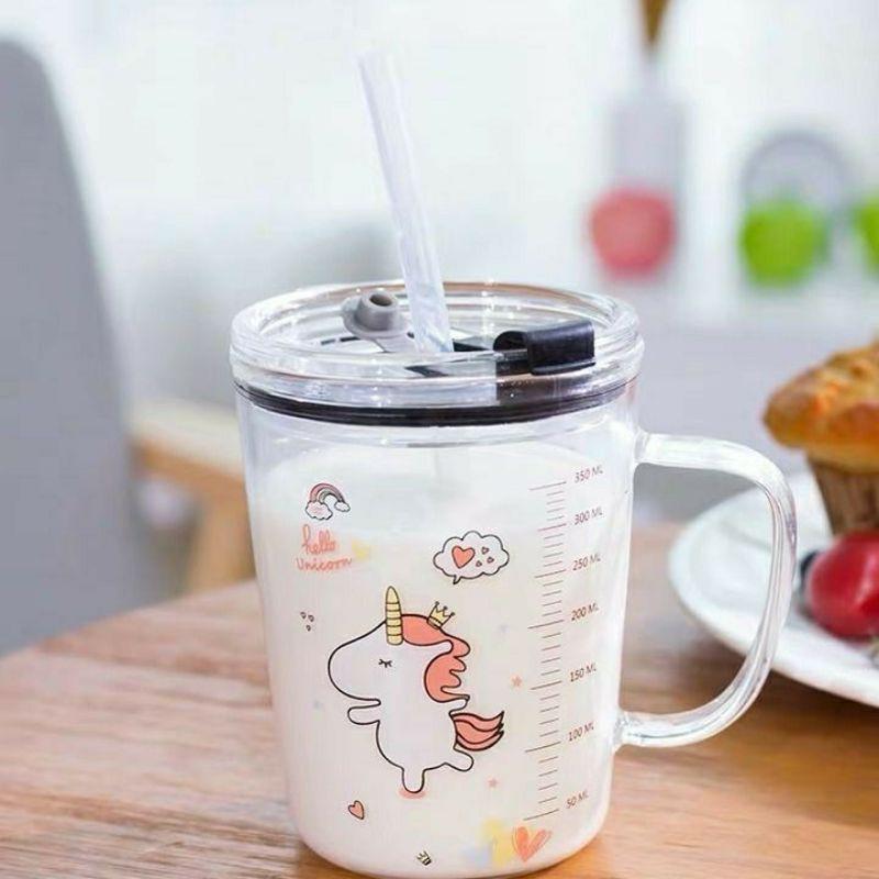 Ly Cốc Pha Sữa Chia Vạch Thủy Tinh Chịu Nhiệt Kèm Ống Hút