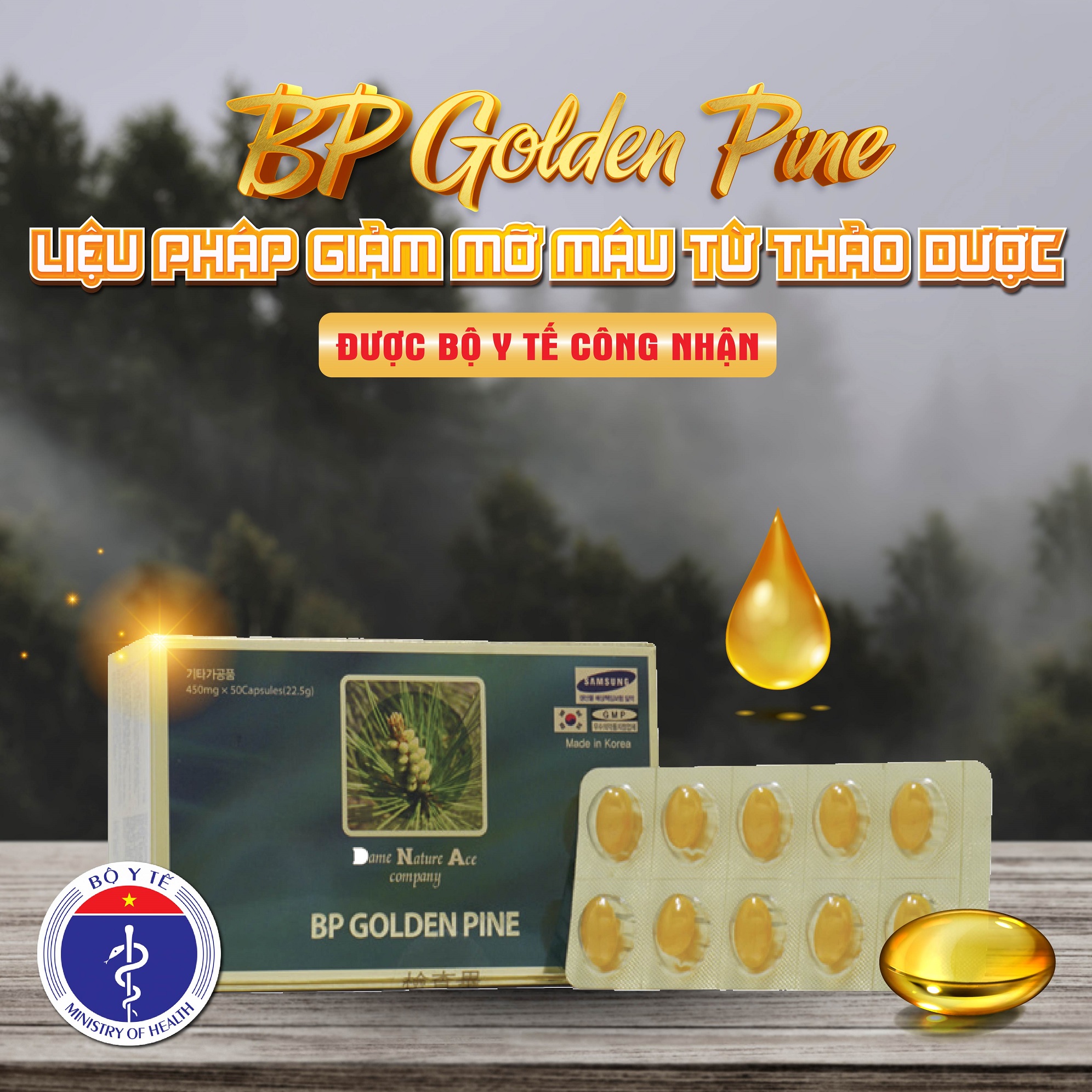 Tinh Dầu Thông Đỏ Hàn Quốc BP Golden Pine, Hỗ Trợ Giảm Mỡ Máu, Ổn Định Huyết Áp, Miễn Dịch - Hộp 5 Vỉ x10v