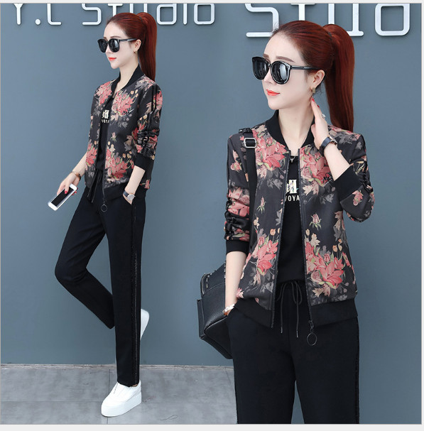 SET ÁO KHOÁC QUẦN DÀI THỂ THAO IN HOA ĐỎ 3D