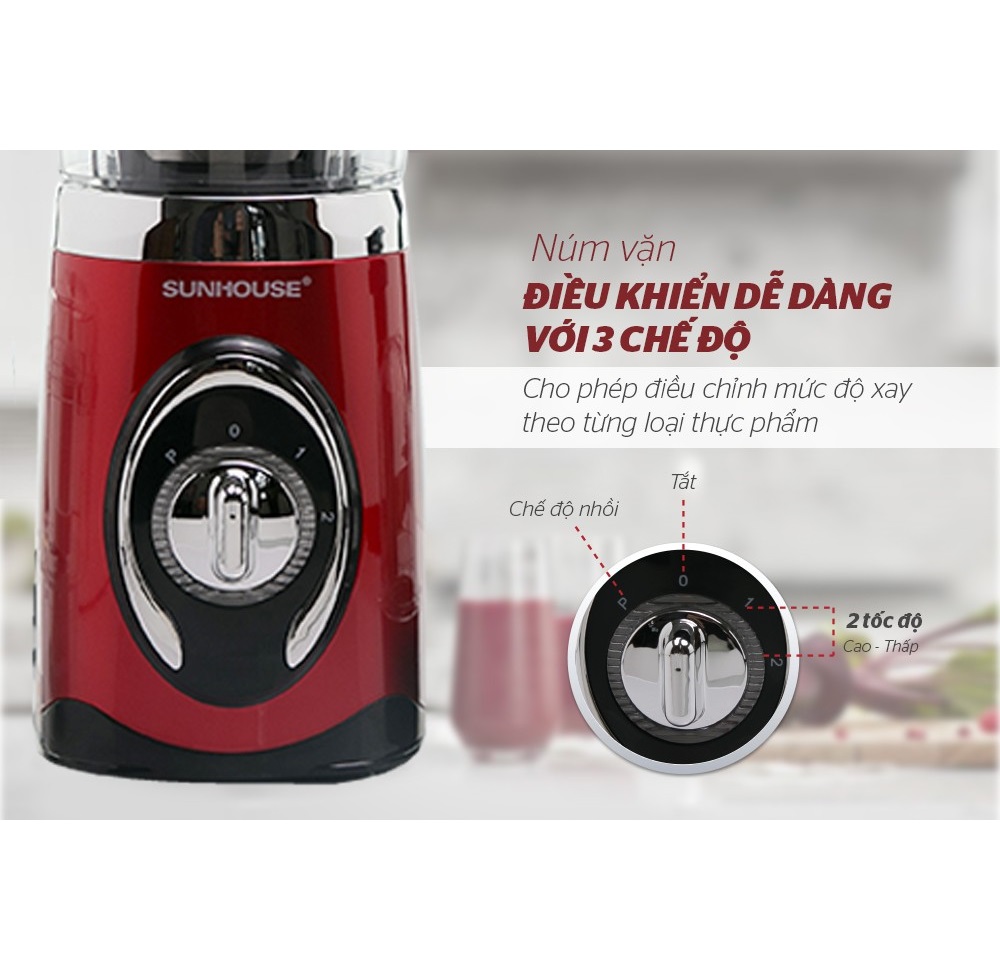 Máy Xay Sinh Tố 3 Cối Sunhouse SHD5322 (1.25L) - Đỏ - Hàng chính hãng