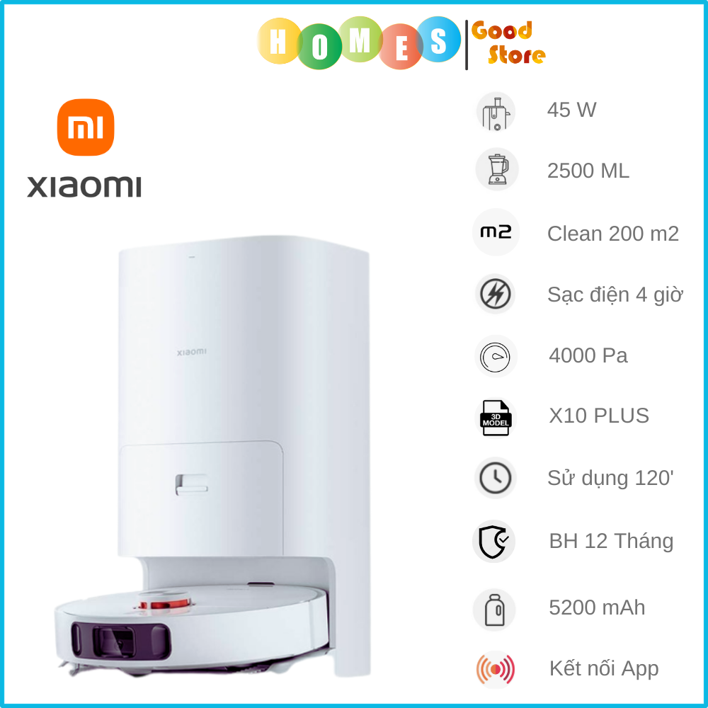 Robot Hút Bụi Lau Nhà XIAOMI MIJIA 1S - Bản 2023 Tự Động Hút Bụi Đổ Rác Giặt Giẻ Lau Sấy Khô Bằng Khí Nóng và Tự Động Bổ Sung Nước Tự Động Tối Ưu Dọn Dẹp Với Camera AI Thông Minh Lực Hút 4000 Pa Công Suất 46 W - Hàng Nhập Khẩu