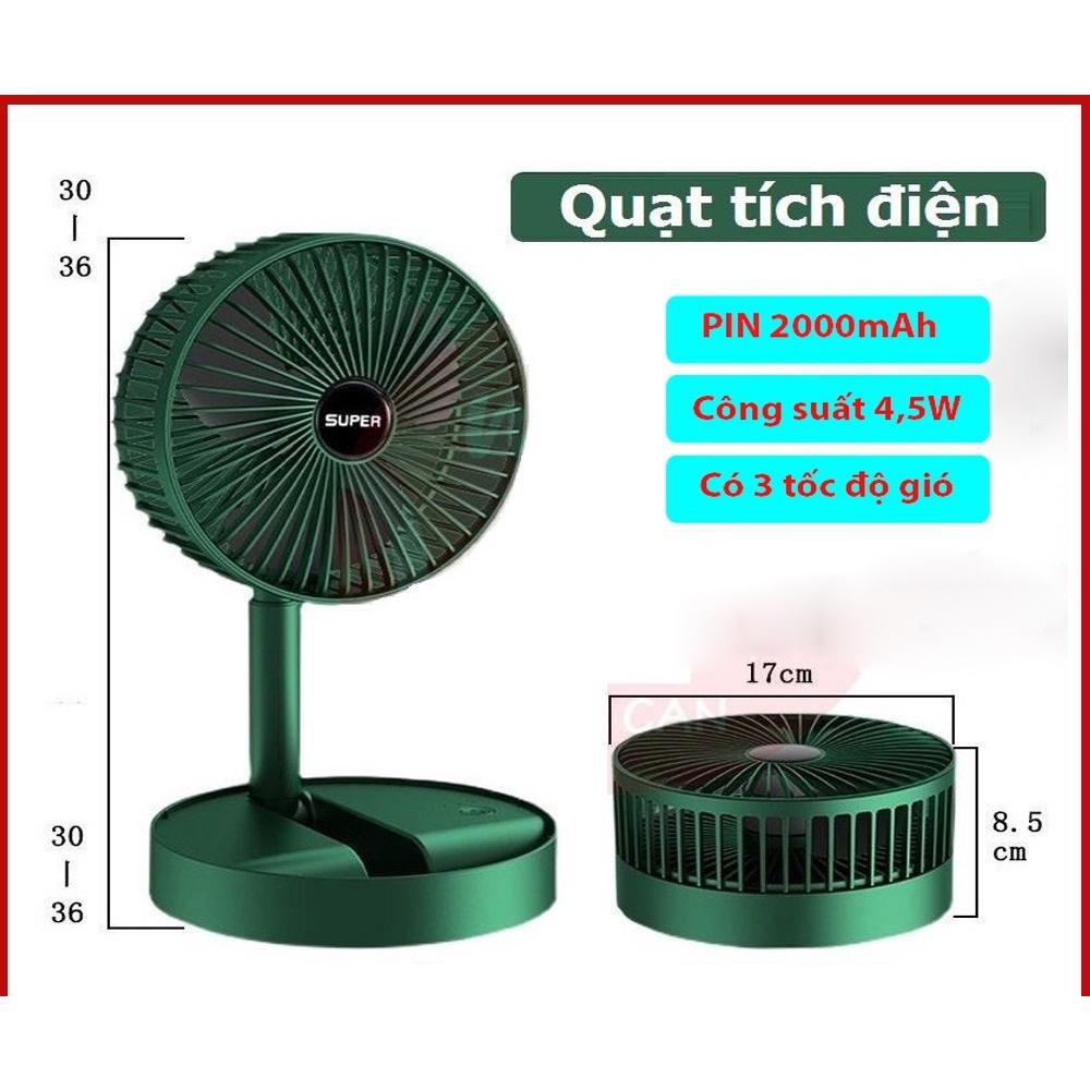 Quạt tích điện pin sạc gấp gọn SUPER - Xanh trắng