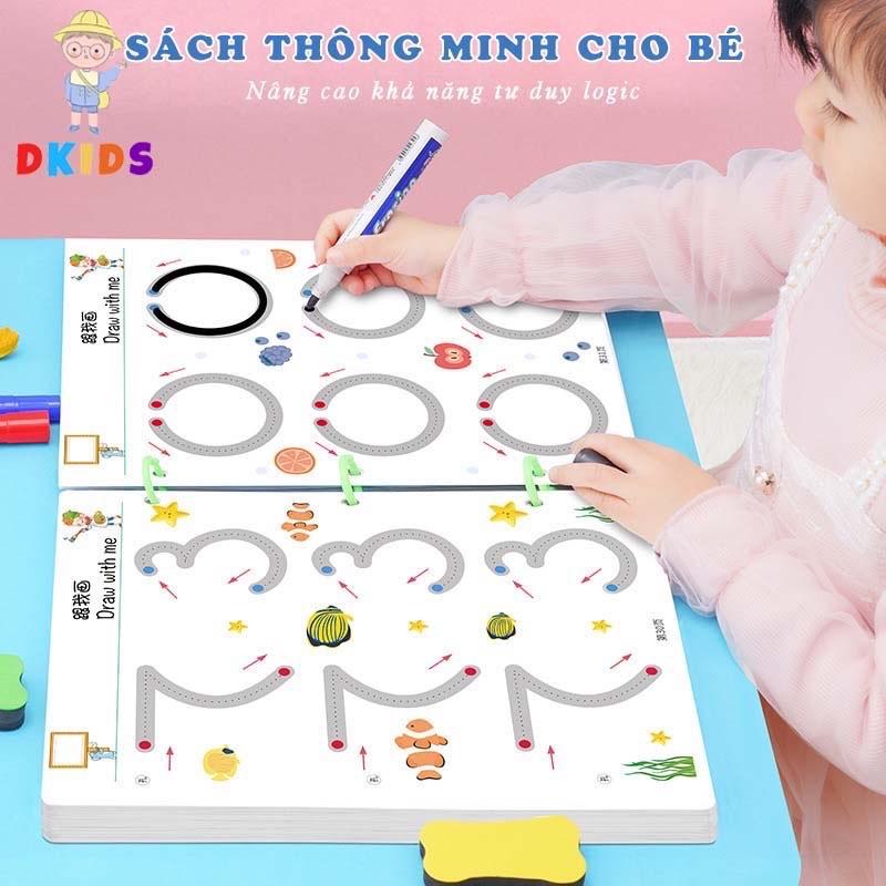 Đồ chơi giáo dục thông minh cho bé tập vẽ tập viết xoá được dùng nhiều lần 64 trang kèm 6 bút