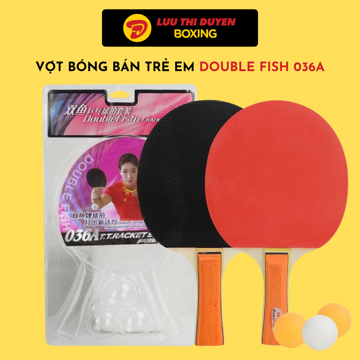 Vợt bóng bàn trẻ em Double fish 036A 2 vợt kèm 3 bóng