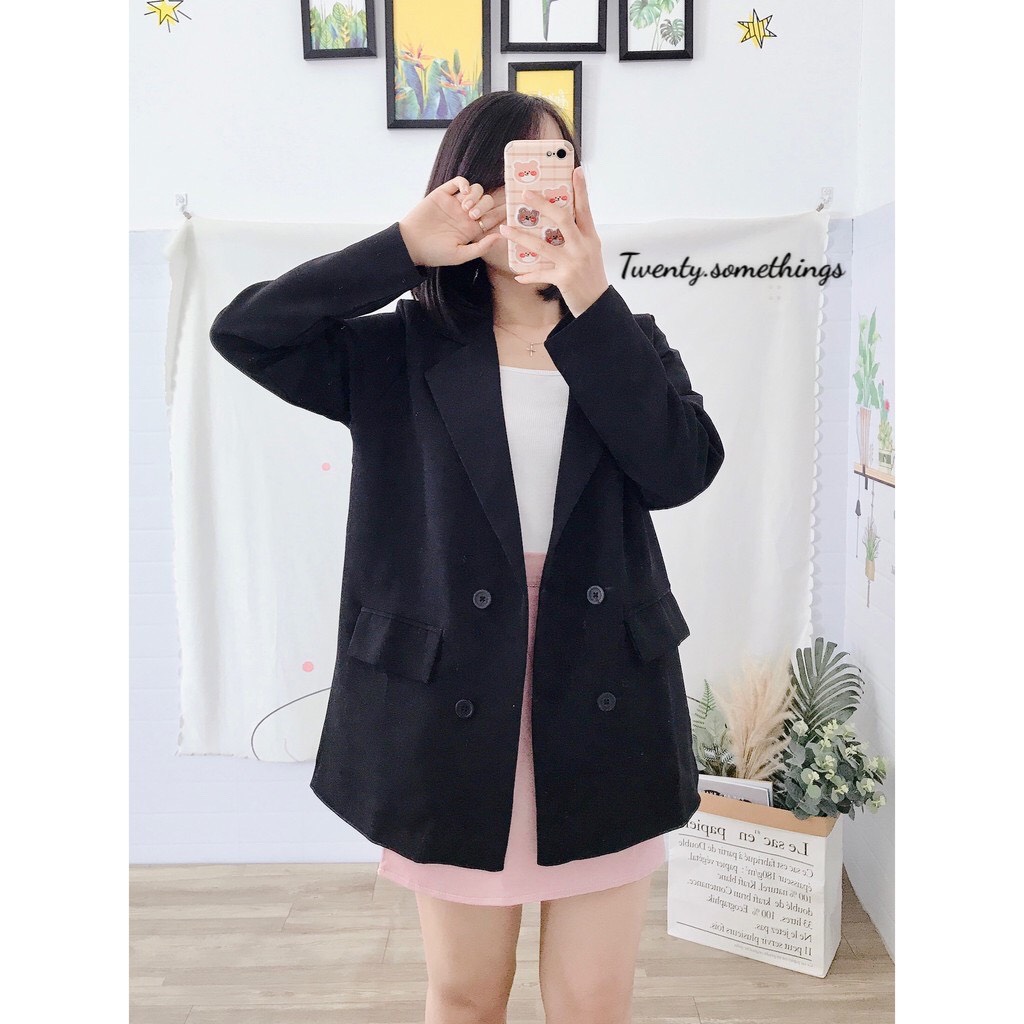 ÁO BLAZER ĐEN 2 LỚP ULZZANG HÀN QUỐC (ảnh thật/sẵn/có video)