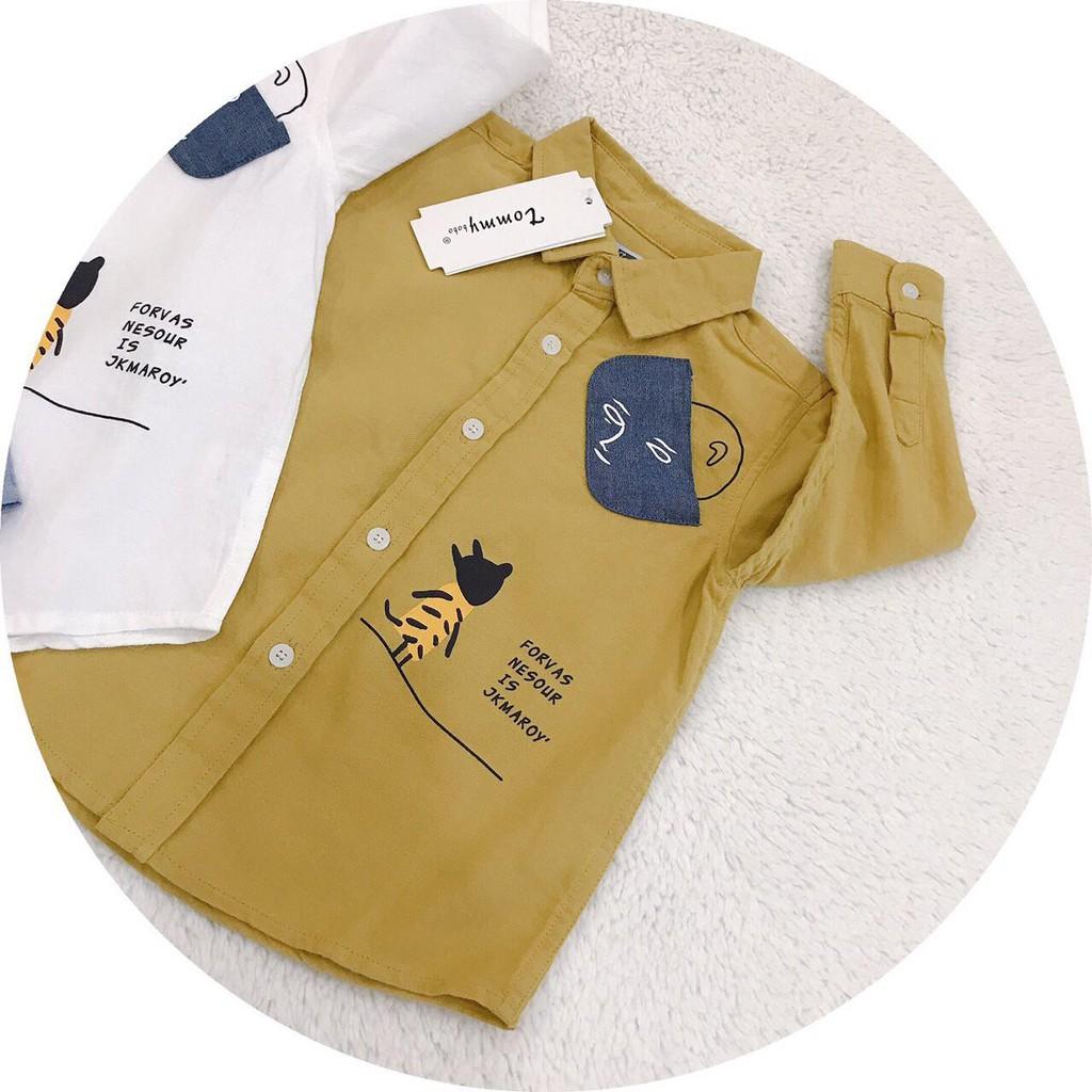 Áo Sơ Mi Dài Tay Họa Tiết Đáng Yêu Chất Vải Thô Cực Mềm Cho Bé Trai sz 90-140cm