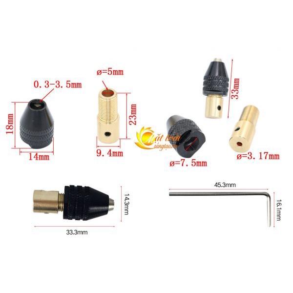 Đầu kẹp mũi khoan, khắc linh hoạt M7.5 kèm trục