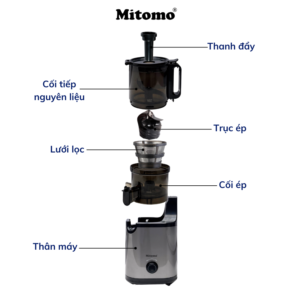 Máy Ép Chậm, Máy Ép Trái Cây Công Nghiệp Mitomo KJ3081 Kiệt Bã - Hàng Chính Hãng Bảo Hành 3 Năm