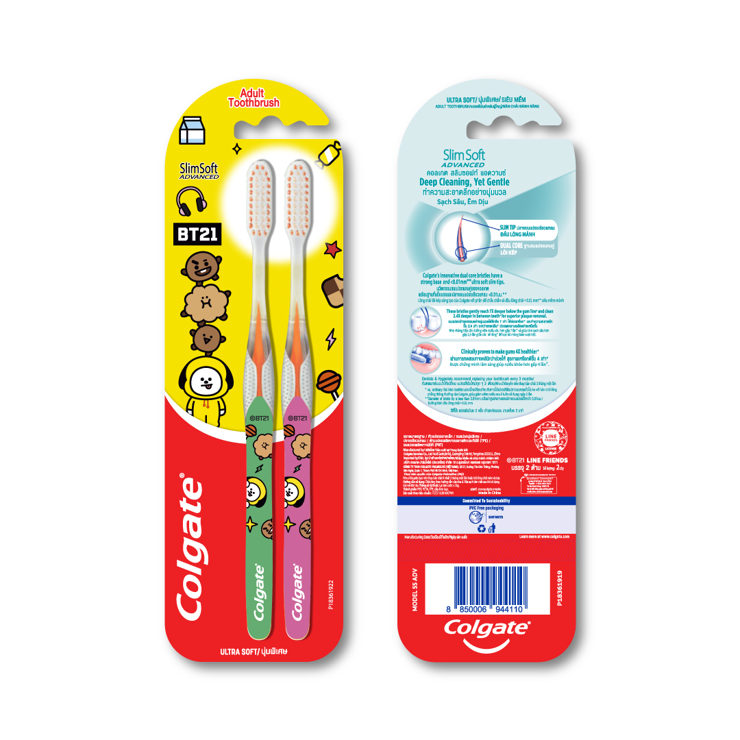 Bộ 2 bàn chải đánh răng Colgate SlimSoft Advanced- BT21