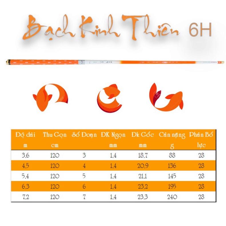 Cần câu tay cao cấp Bạch Kinh Thiên 6H 8H 10H siêu nhẹ carbon 8 lớp câu cá lớn săn hàng -