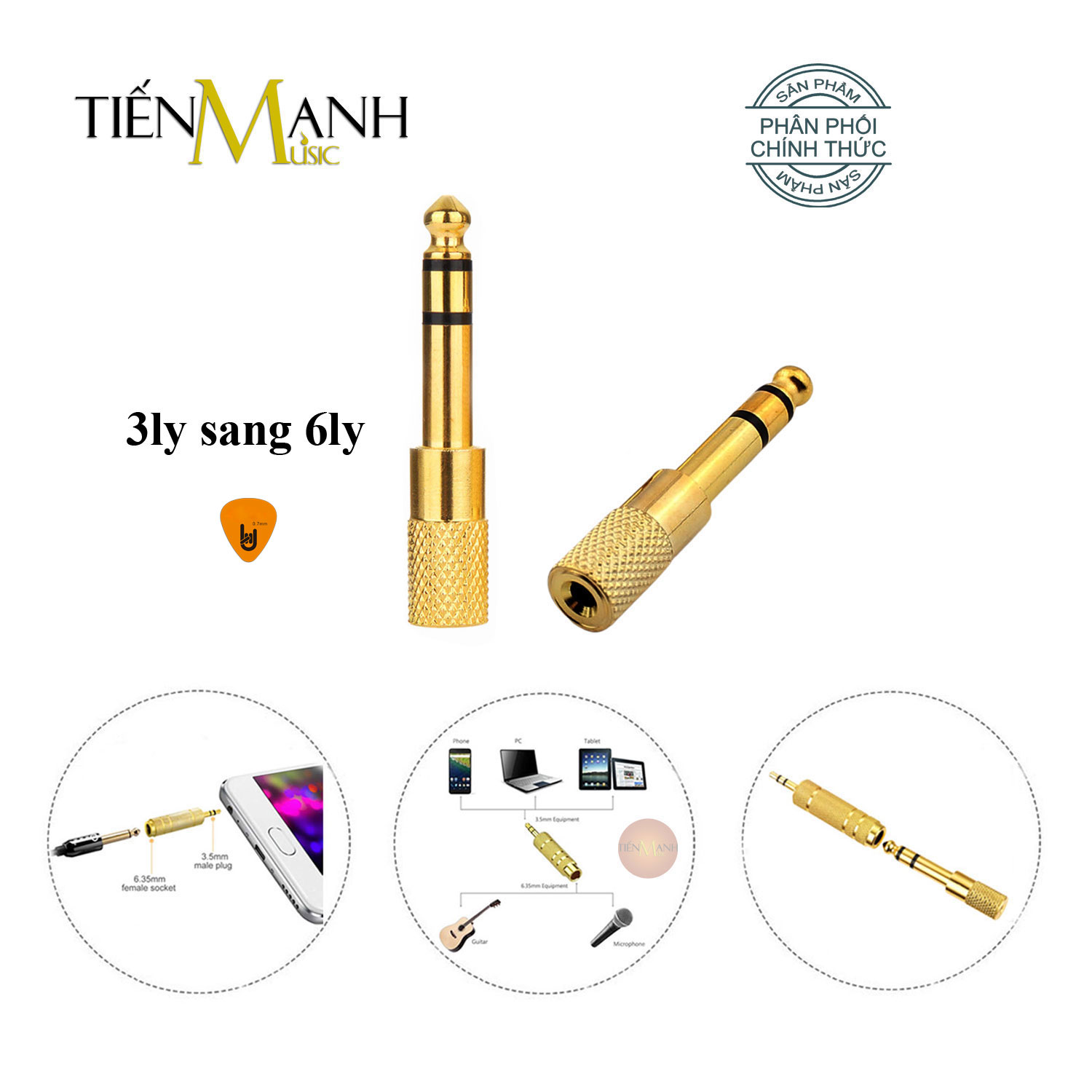 Đầu Jack Chuyển đổi âm thanh Dr.Mic từ cổng 3ly sang 6ly 3 ly 6ly, 3li 6li, 3 li 6 li Giắc, Rắc, Rack Hàng Chính Hãng - Kèm Móng Gẩy DreamMaker