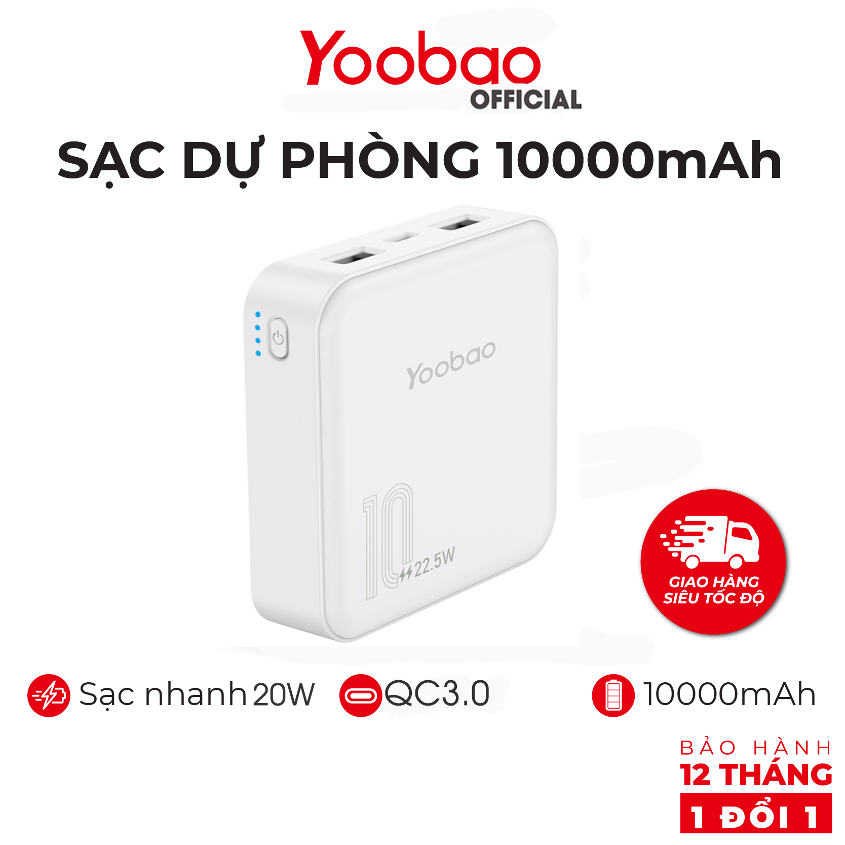 Pin sạc dự phòng Yoobao M4PD 10000mAh, sạc nhanh 20W, QC3.0 - Bảo hành 12 tháng