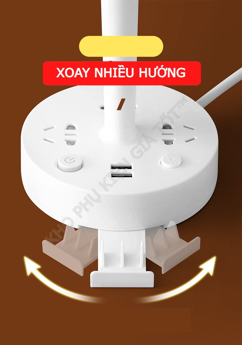 Đèn ngủ HUGAM có 3 ổ cắm điện công suất 2500w , 2 cổng sạc USB 5V/2A tặng kèm giá đỡ điện thoại