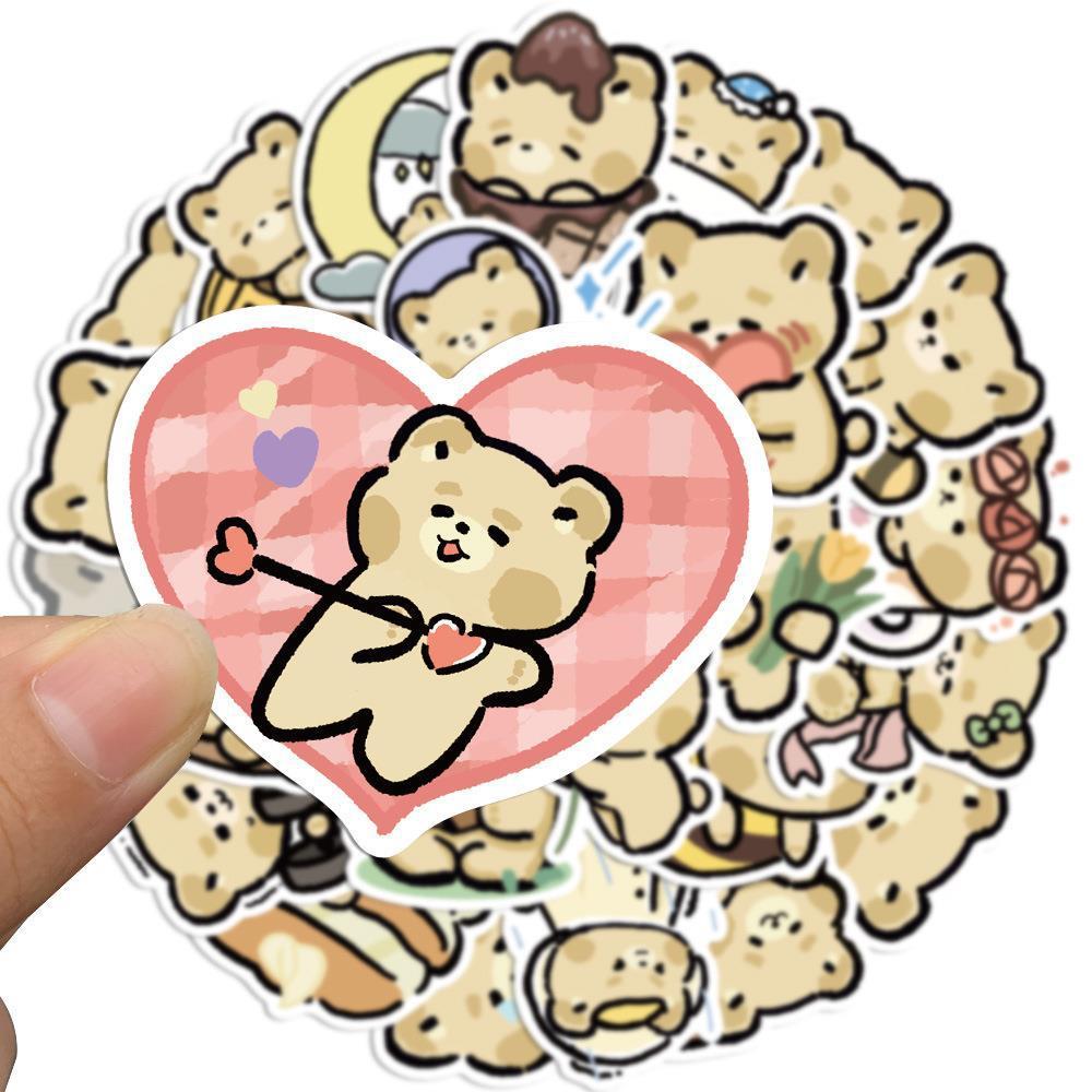 Sticker gấu nâu nhạt hoạt hình cute trang trí mũ bảo hiểm, guitar, ukulele, điện thoại, sổ tay, laptop-mẫu S40