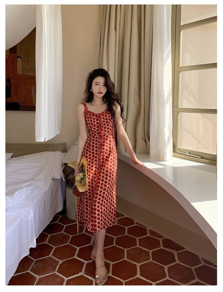 DIYIWEI Tea Break Dress Pháp Vintage Fairy Dress Nhỏ giảm tuổi Pure Sex Wind Sling Dress Nữ 2023 Summer Dress