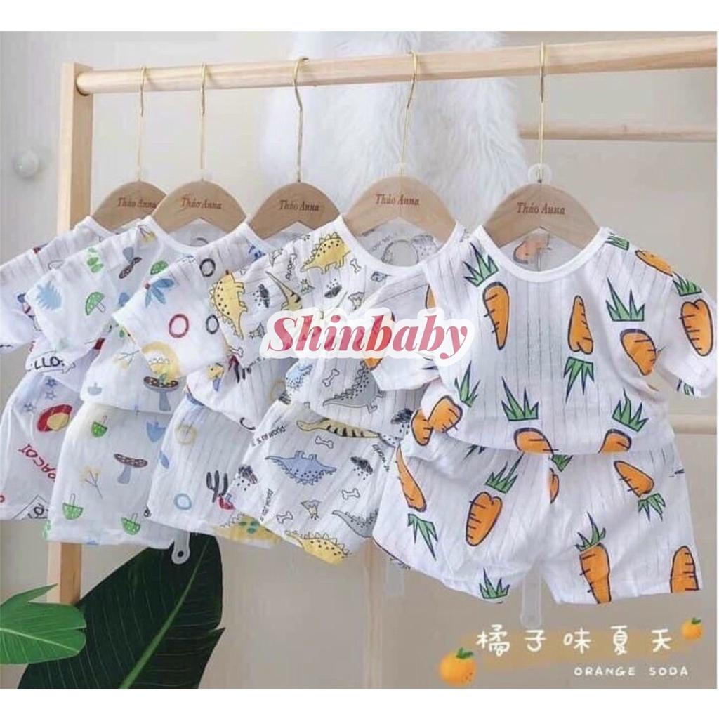 Set 5 bộ cotton giấy cộc tay cài vai mỏng mát cho bé nhiều họa tiết dễ thương