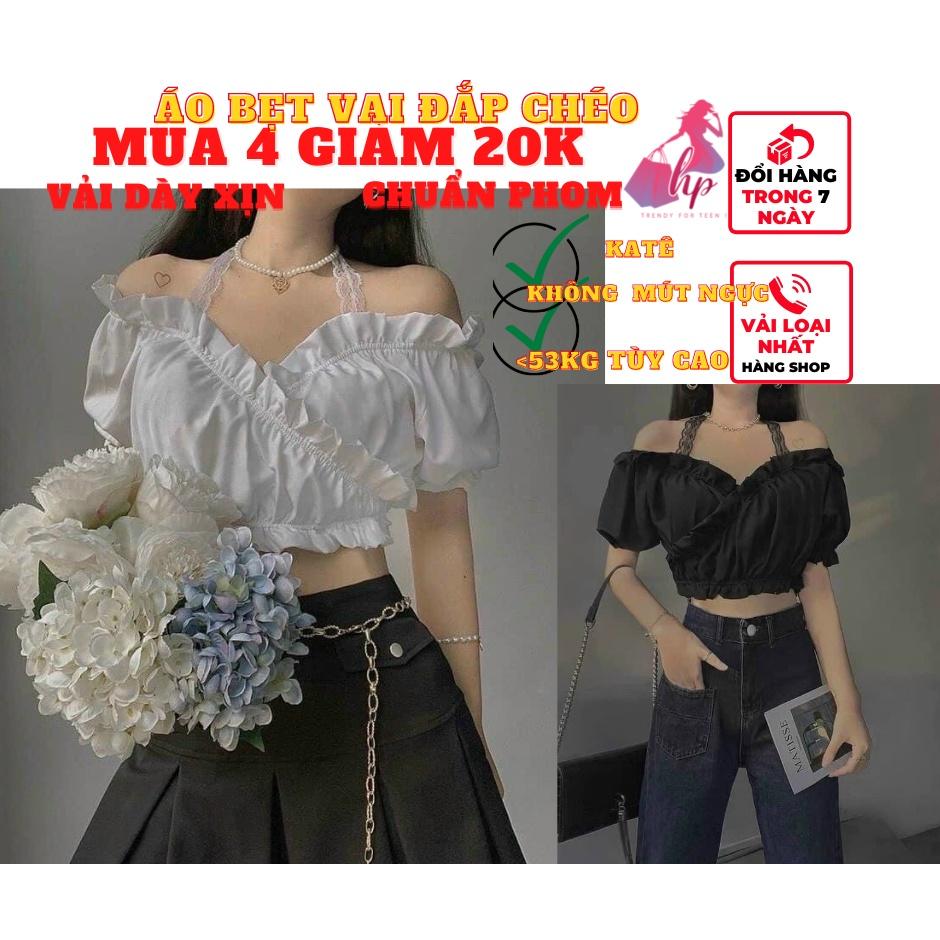 áo bẹt trễ vai nữ croptop đắp chéo dây kiểu hàn quốc mẫu mới thời trang A126