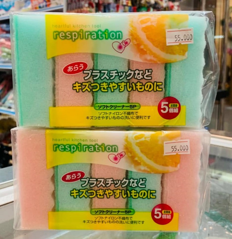 Set 5 Miếng Mút Xốp Rửa Bát, Nồi, Chén 1 Mặt Ráp Hàng Nhật