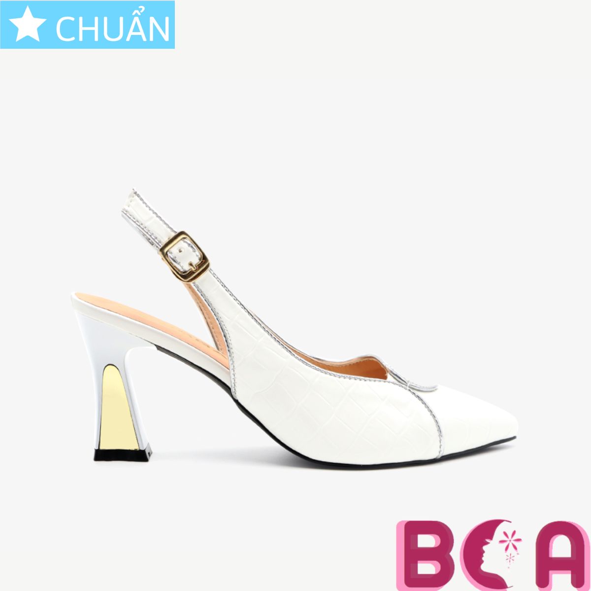 Giày cao gót nữ màu trắng 6p RO551 ROSATA tại BCASHOP mũi nhọn, gót vuông cách điệu, quai sai nhìn lạ mắt và thời trang