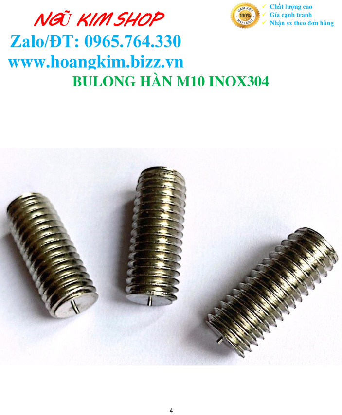 BULONG HÀN M10 INOX304 KHÔNG VÀNH