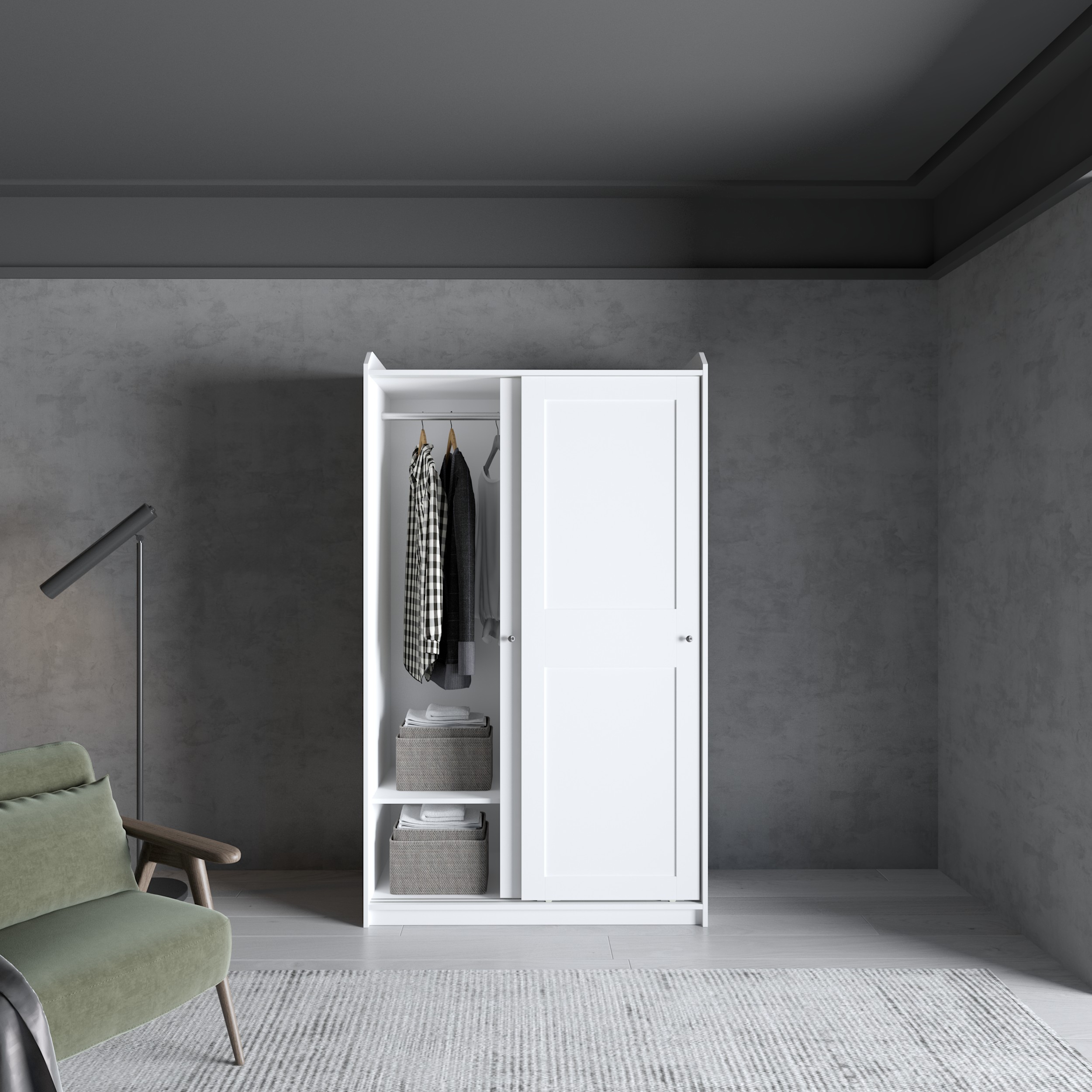 RUNI, Tủ quần áo - 2 cánh cửa lùa, 118cm x 55cm x 199cm , TCL_002