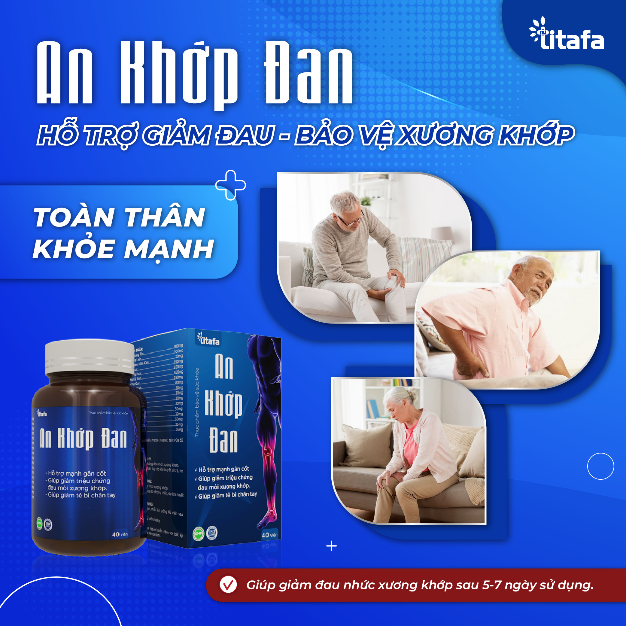 Viên uống xương khớp AN KHỚP ĐAN hộp 40 viên - Giúp giảm đau nhức xương khớp, đau nhức chân tay hiệu quả [Chính hãng TITAFA]