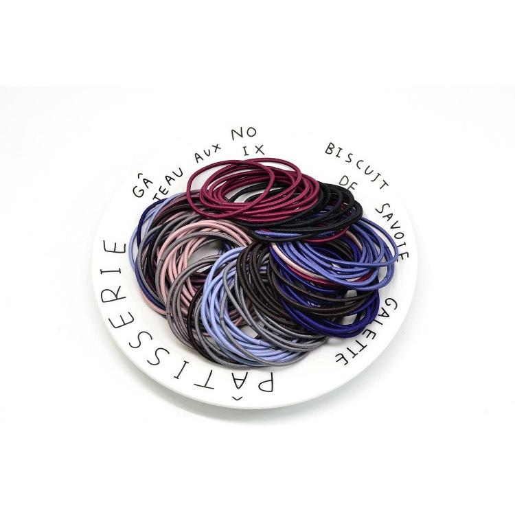 Set 100 Dây Cột Tóc/Thun Cột Tóc Trơn Co Giản Nhiều Màu Kèm Túi Zip Tiện Lợi