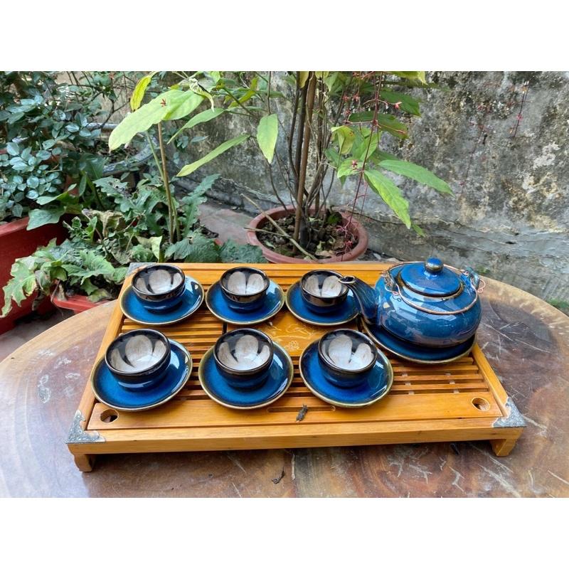 BỘ ẤM CHÉN MEN XANH HOẢ BIẾN ĐẸP