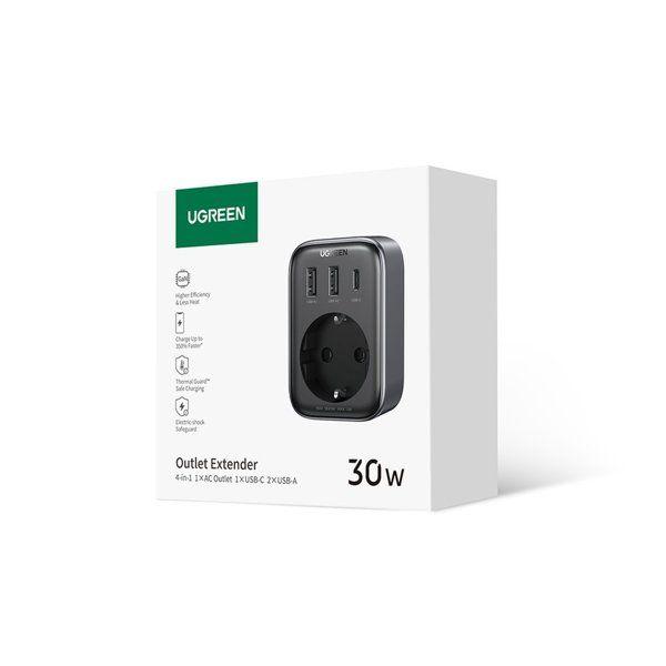 Ugreen UG90613CD314TK 30w 2 cổng USB A và 1 USB-C màu xám 2A1C Sạc điện thoại cắm tường EU tròn - HÀNG CHÍNH HÃNG