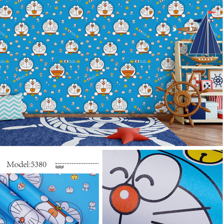 Cuộn 5m Decal Giấy Dán Tường DOREMON ĐEO CHUÔNG