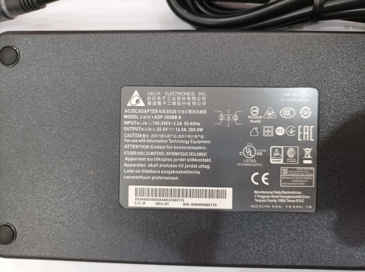 Sạc dành cho Laptop  MSI GP76 Leopard 10UH/RTX3080 ADP-280BB B Delta 280W 20V AC Adapter Type USB 3-prong