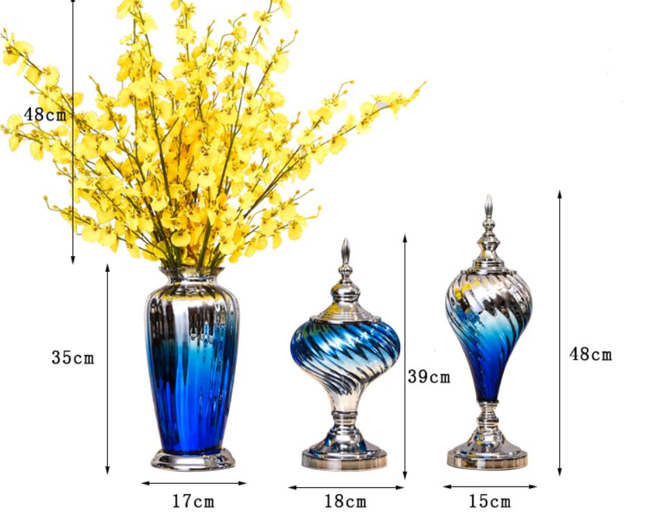 Bộ 3 bình hoa pha lê tím kèm hoa phong cách châu Âu BH32
