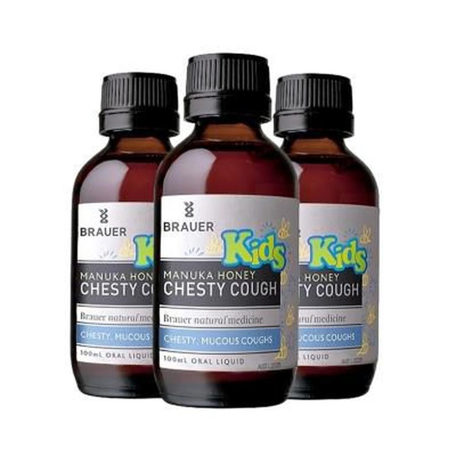 Siro hỗ trợ giảm ho có đờm cho bé trên 2 tuổi - Brauer Kids Manuka Honey Chesty Cough 100 ml + tặng khăn Cotton xuất khẩu