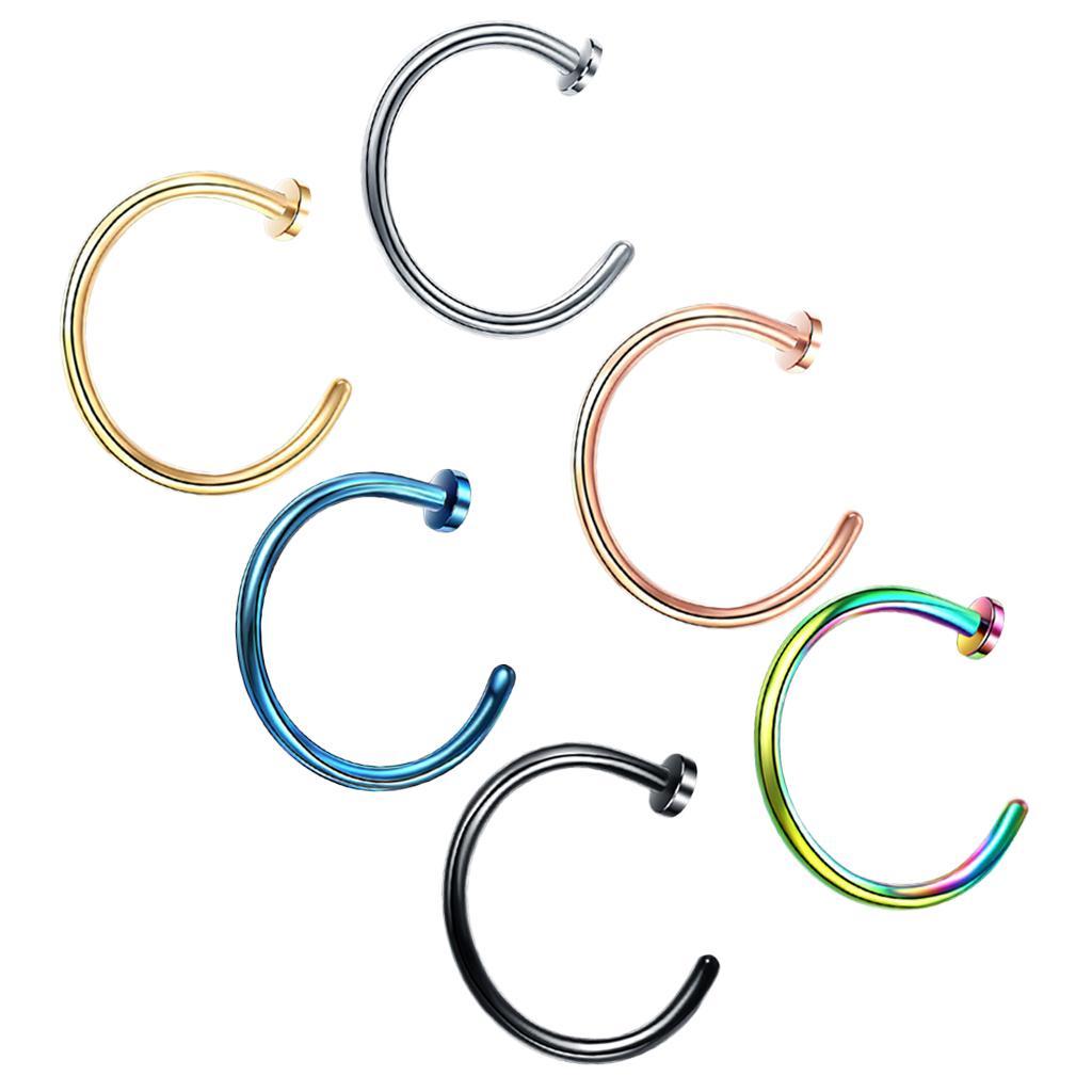 6Pcs Assorted Color Stainless Steel C-Shaped Nose Stud Rings