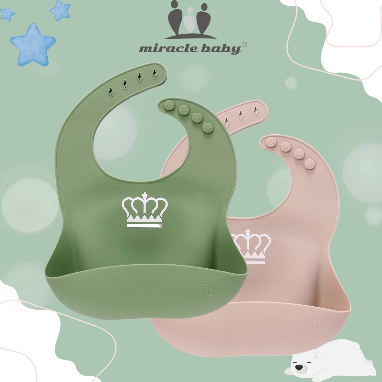 COMBO 2Yếm ăn dặm silicon Miraclebaby có máng cao cấp an toàn cho bé, hàng cao cấp cực kỳ mềm và dày dặn