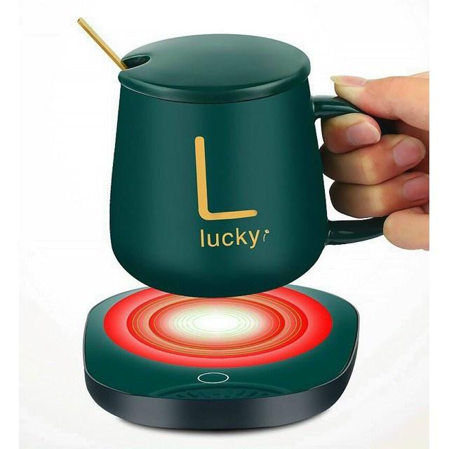 Bộ Cốc Hâm Nóng Đồ Uống Bằng Sứ Sang Chảnh , Bộ Cốc Sứ Làm Nóng Tự Động Tặng Thìa Mạ Vàng Cao Cấp