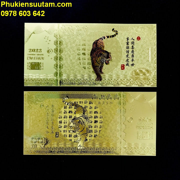 Combo 20 Tờ Tiền lì xì 100 hình con cọp in màu Plastic, Dùng để trang trí trong nhà, LÀM TIỀN LÌ XÌ, treo trên cây mai, kích thước 15.5x7.5cm, Màu vàng - TMT Collection - SP005449